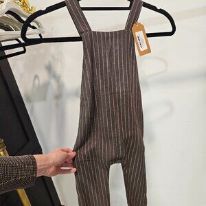 Mebie Baby Charcoal Stripe Linen Cotton Overalls 3T